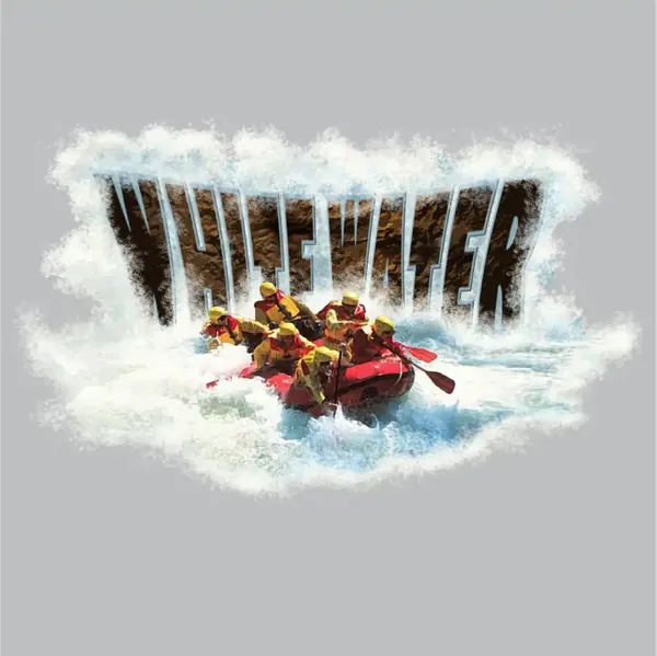 White Water design with a raft in rapids